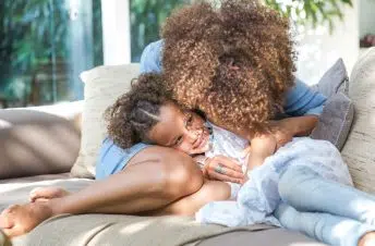 A mom and daughter talking