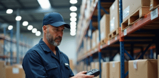 Distributeur de matériel médical : le plus grand en France en 2025 ! Agent entreposage médical scannant un pallet dans un entrepôt