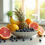 Assortiment de fruits colorés dans un bol sur un plan de travail lumineux