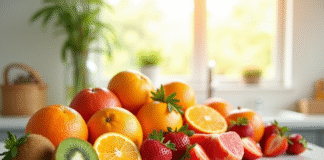Assortiment de fruits riches en vitamine C sur un plan de travail