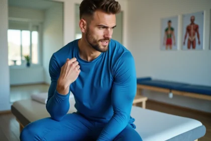 Athlète masculin en rééducation dans une clinique moderne
