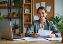 Coach nutritionnelle femme souriante dans son bureau moderne