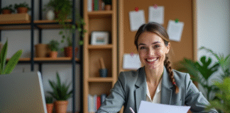 Coach en nutrition : gagner de l’argent grâce à ses compétences ! Coach nutritionnelle femme souriante dans son bureau moderne