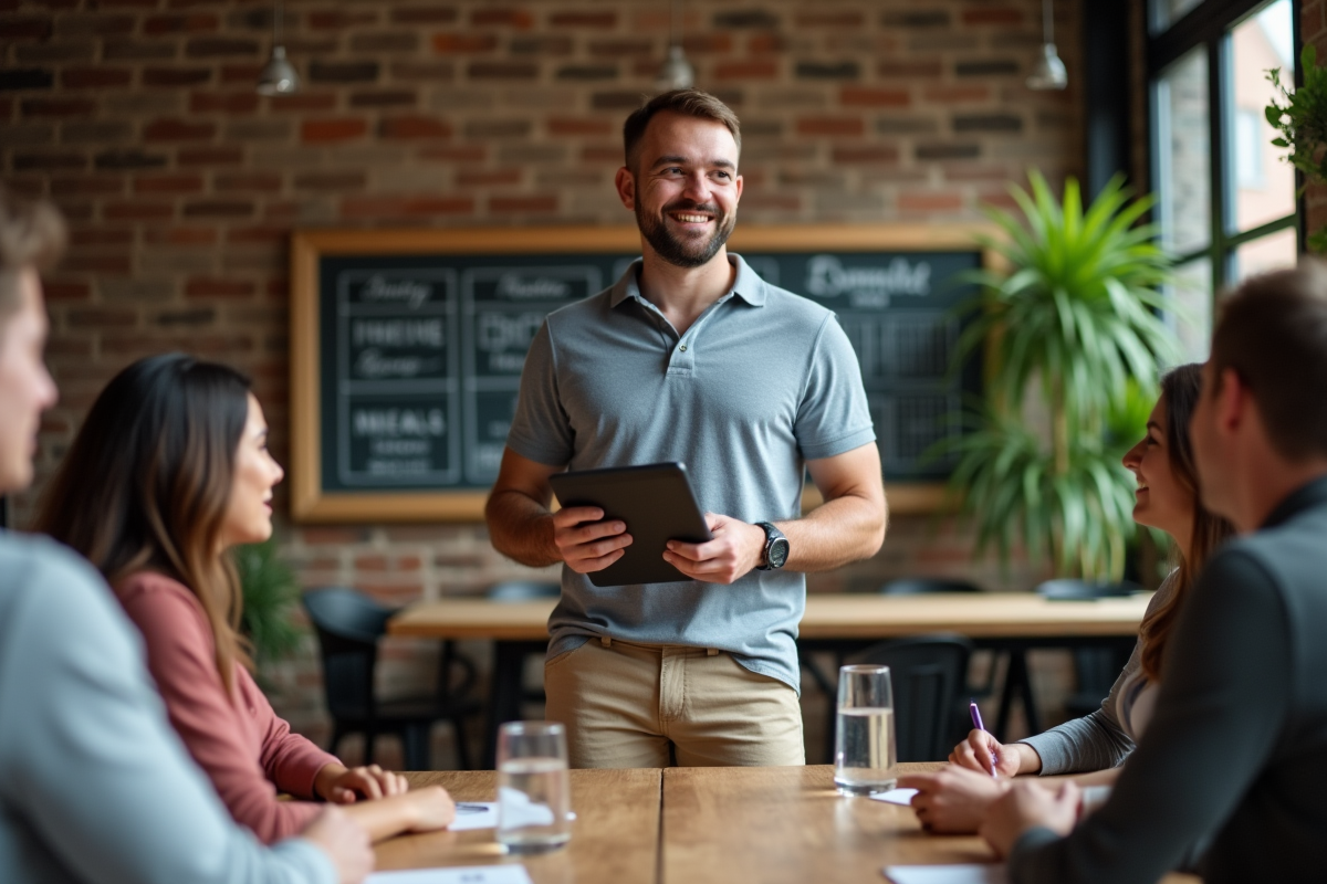 Jeune coach nutrition homme présentant ses conseils