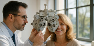 Pourquoi faire contrôler sa vue régulièrement est essentiel Optométriste examinant une femme souriante dans une clinique moderne