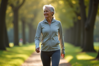 Femme sportive de 60 ans dans un parc verdoyant