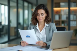 Femme professionnelle utilisant un ordinateur au bureau