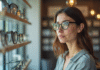 Les erreurs fréquentes à éviter lorsqu’on achète des lunettes Femme essayant des lunettes dans un magasin lumineux
