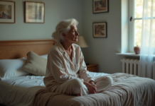 Sommeil et vieillissement : pourquoi dort-on moins bien en vieillissant ? Femme senior assise sur le lit contemplant la fenêtre