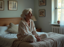 Sommeil et vieillissement : pourquoi dort-on moins bien en vieillissant ? Femme senior assise sur le lit contemplant la fenêtre