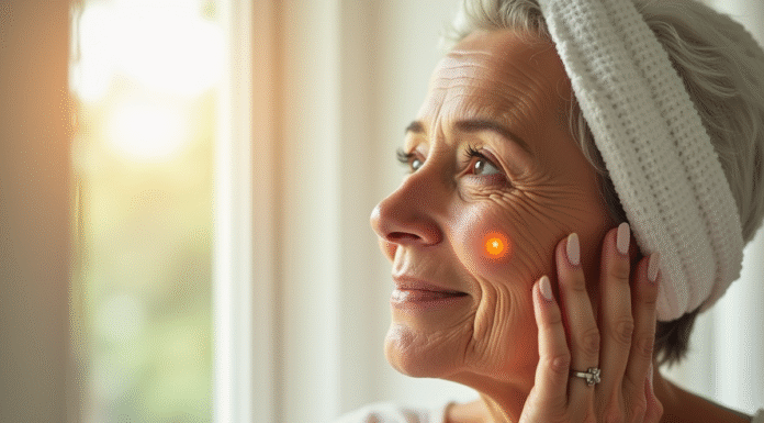 Pourquoi intégrer la vitamine C dans la routine soin du visage des seniors ? Femme senior appliquant serum vitamine C visage