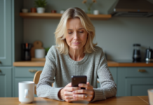 Faut-il Craindre l’Arrêt des Activités de WW Système de Points ? Femme d'âge moyen dans une cuisine moderne utilisant son smartphone