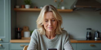 Faut-il Craindre l’Arrêt des Activités de WW Système de Points ? Femme d'âge moyen dans une cuisine moderne utilisant son smartphone