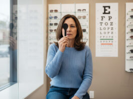Troubles de la vision : quand consulter un professionnel de santé visuelle Femme lors d'un test de vision en cabinet d'optometrie