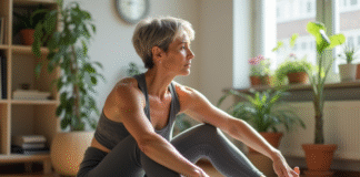 Exercices adaptés : Quels types pratiquer pour un entraînement efficace ? Femme d'âge moyen faisant du yoga dans un salon lumineux