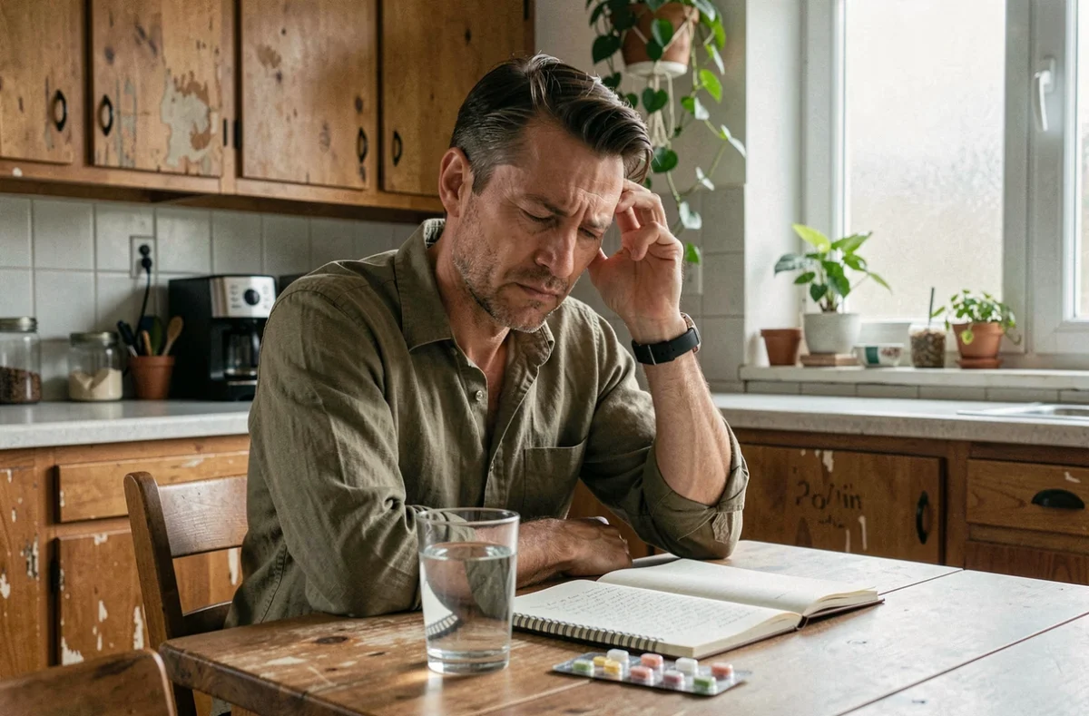 Homme gérant quotidiennement les symptômes de la maladie de Ménière à la maison