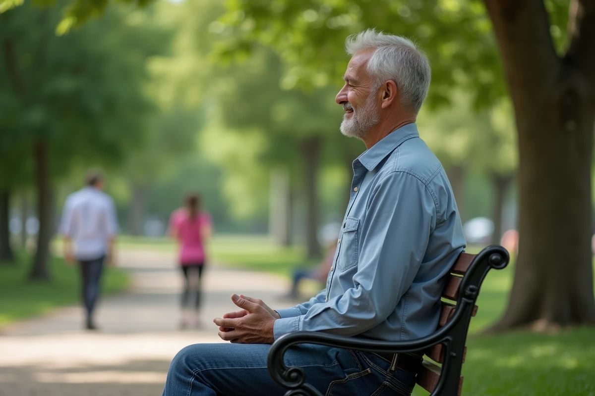 Homme en posture de yoga dans un parc verdoyant