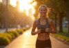 Joggeur souriant courant en ville le matin