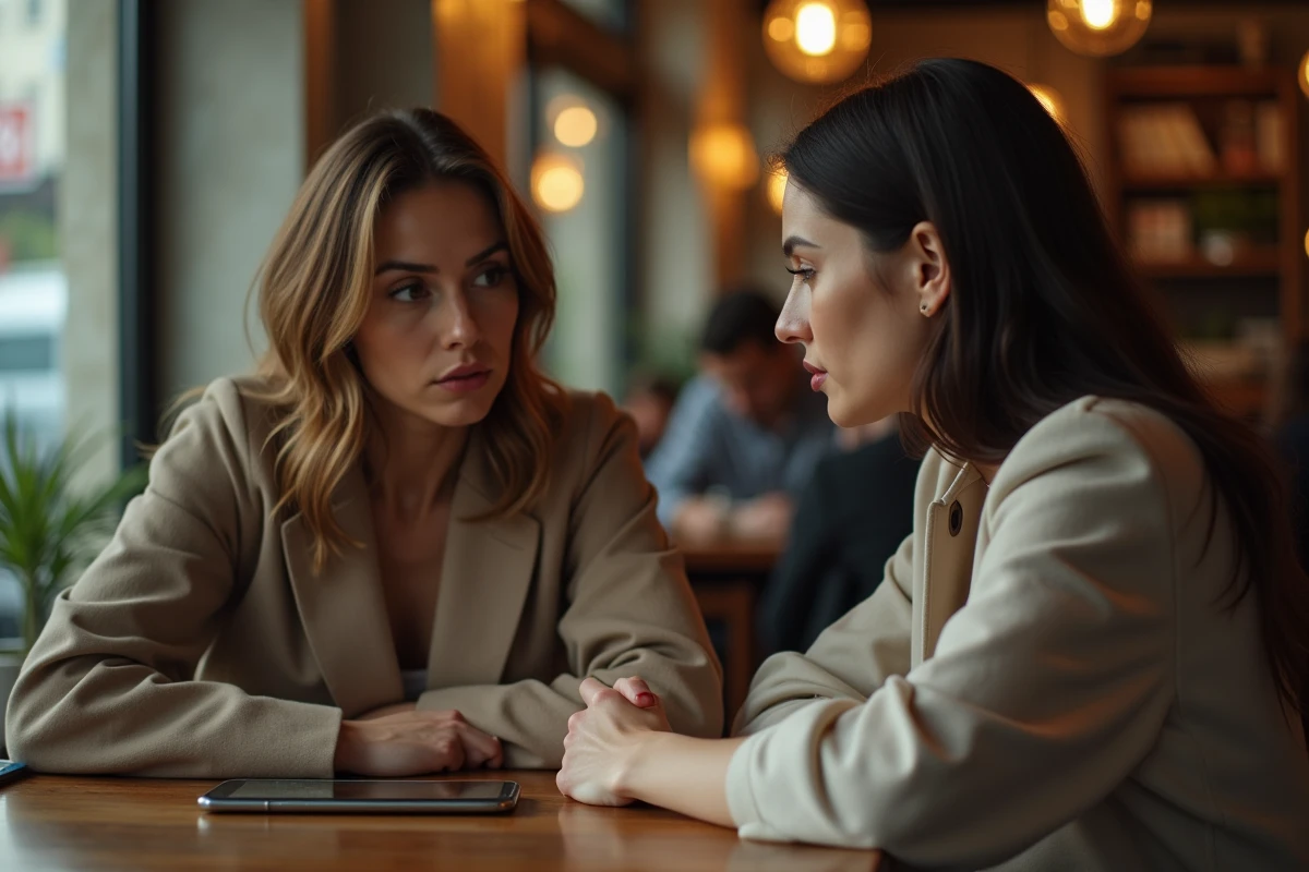 Dynamique de manipulation entre deux femmes dans un café liée à l'usage des réseaux sociaux