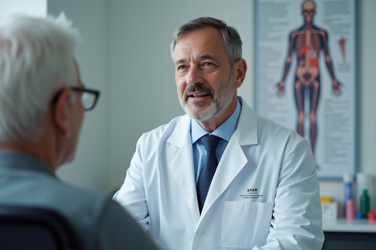 Medecin parlant avec un patient dans une clinique