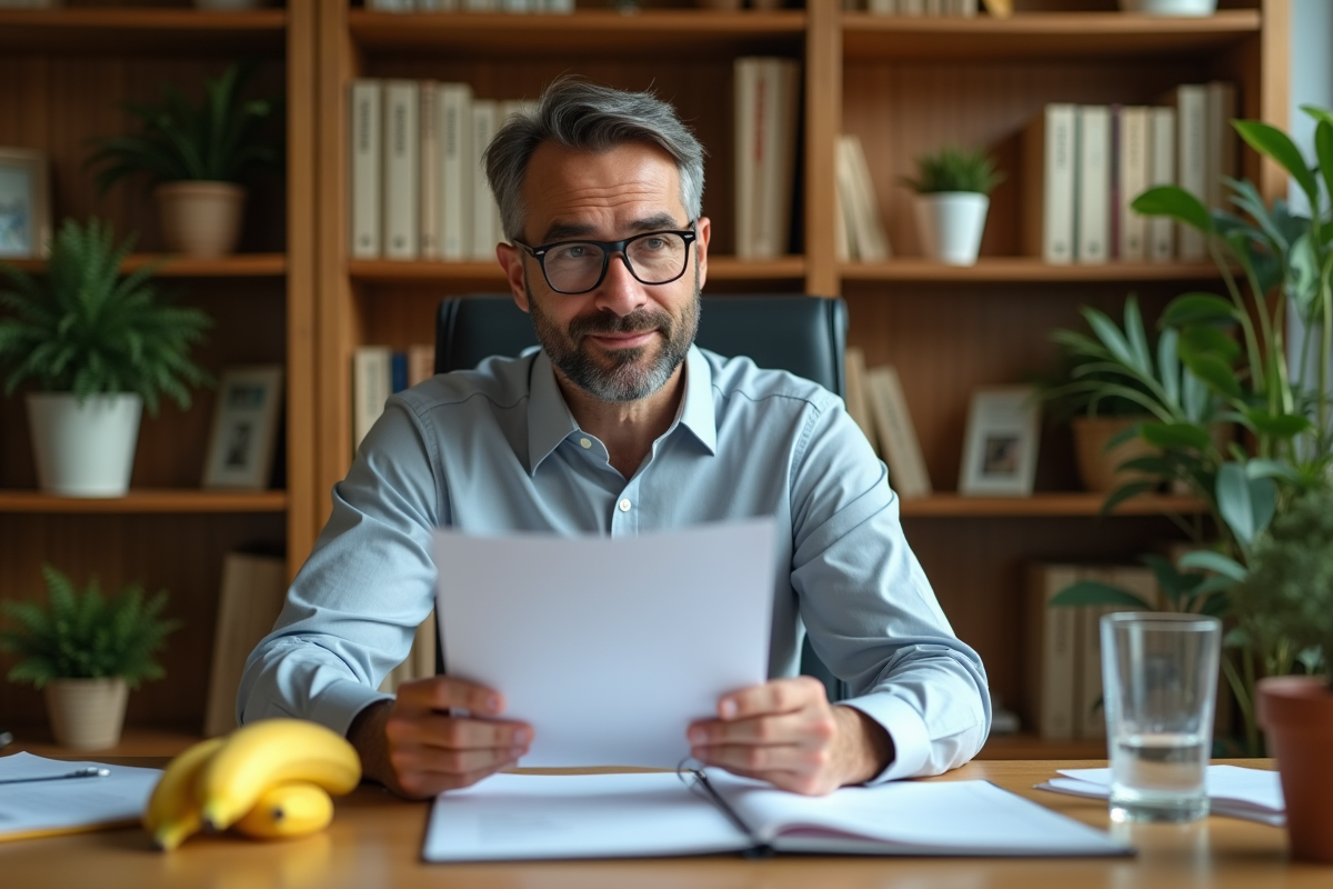 Nutritionniste étudiant un document sur la banane