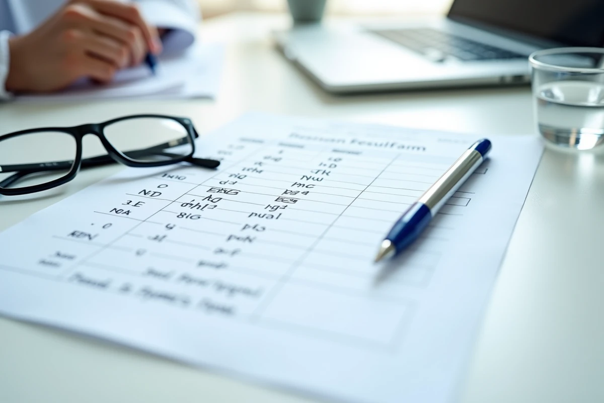 Résultats d'analyses sanguines avec marqueurs IgG anti-VCA et anti-EBNA sur un bureau médical