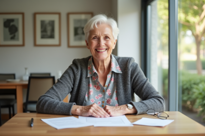 Femme senior souriante dans son appartement lumineux