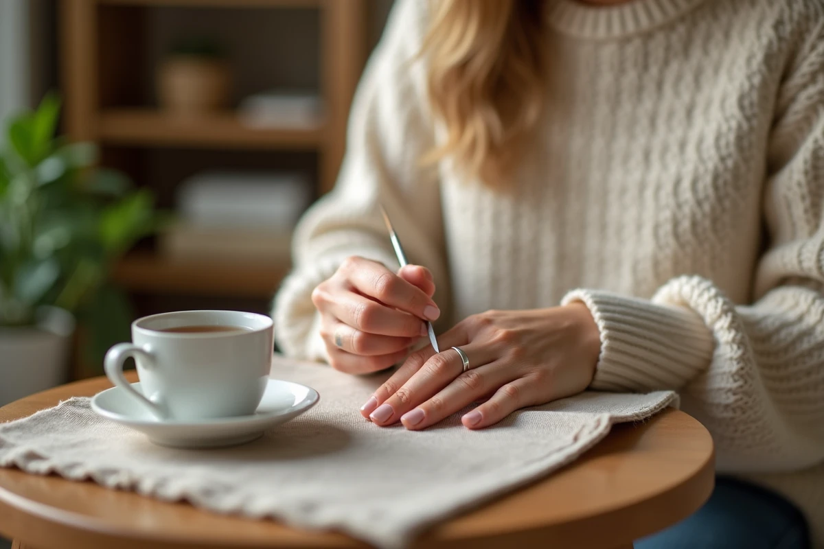 Femme prenant soin de ses ongles naturellement pour éliminer les taches blanches