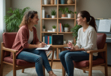 Thérapeute musicale femme avec client jeune en séance